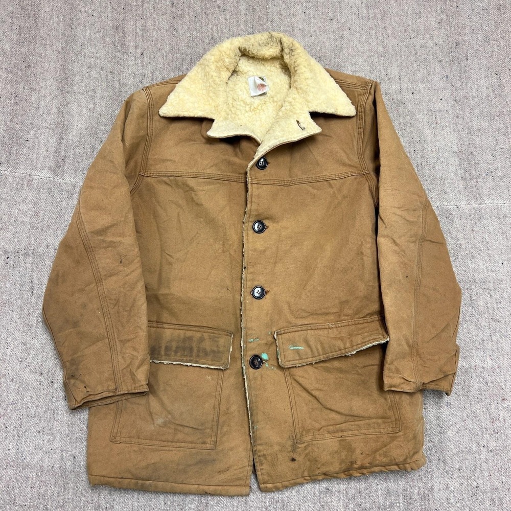 Vintage Carhartt Jacket Mens Large Beige 1970s Sherpa Lined Western